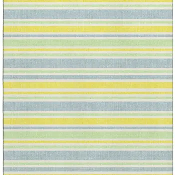 3' X 5' Denim Blue And Yellow Striped Washable Area Rug With UV Protection
