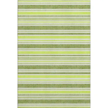 3' X 5' Fern Green And Ivory Striped Washable Area Rug With UV Protection