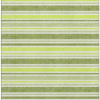 3' X 5' Fern Green And Ivory Striped Washable Area Rug With UV Protection