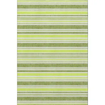 8' X 10' Fern Green And Ivory Striped Washable Area Rug With UV Protection