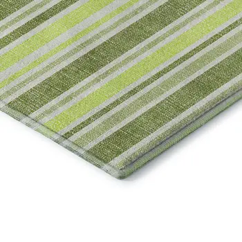 10' X 14' Fern Green And Ivory Striped Washable Area Rug With UV Protection