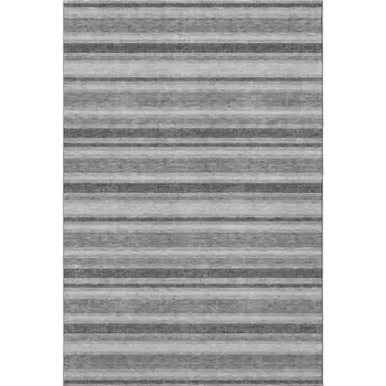 3' X 5' Gray And Ivory Striped Washable Area Rug With UV Protection