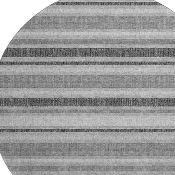8' Gray And Ivory Striped Washable Round Rug With UV Protection