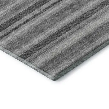 8' X 10' Gray And Ivory Striped Washable Area Rug With UV Protection