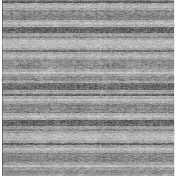 8' X 10' Gray And Ivory Striped Washable Area Rug With UV Protection