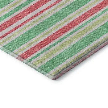 8' X 10' Green And Blush Striped Washable Area Rug With UV Protection