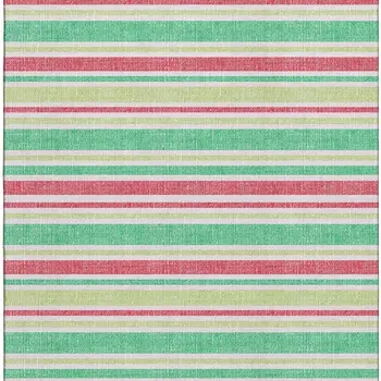 8' X 10' Green And Blush Striped Washable Area Rug With UV Protection