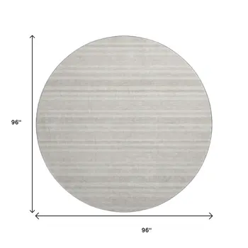 8' Ivory And Gray Striped Washable Round Rug With UV Protection