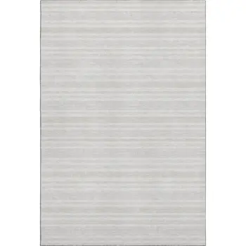 8' X 10' Ivory And Gray Striped Washable Area Rug With UV Protection