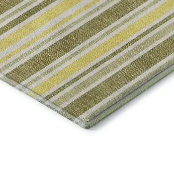 5' X 8' Khaki And Gold Striped Washable Area Rug With UV Protection
