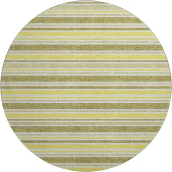 8' Khaki And Gold Striped Washable Round Rug With UV Protection