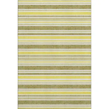 8' X 10' Khaki And Gold Striped Washable Area Rug With UV Protection
