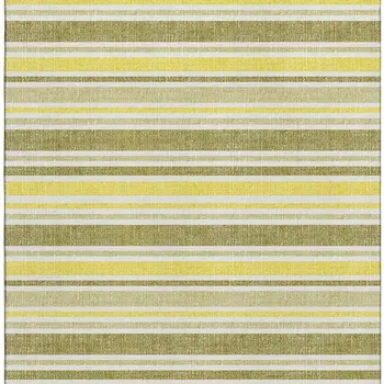 8' X 10' Khaki And Gold Striped Washable Area Rug With UV Protection
