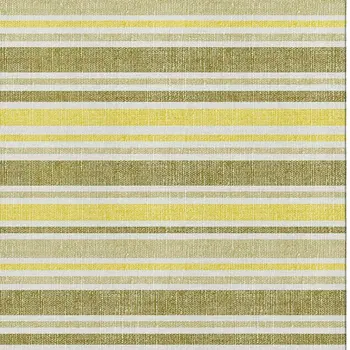 9' X 12' Khaki And Gold Striped Washable Area Rug With UV Protection