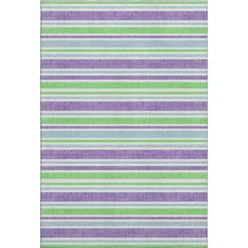 10' X 14' Lime Green And Purple Striped Washable Area Rug With UV Protection