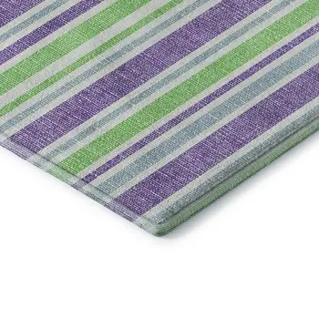 10' X 14' Lime Green And Purple Striped Washable Area Rug With UV Protection
