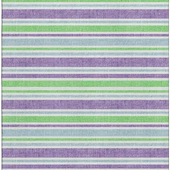 10' X 14' Lime Green And Purple Striped Washable Area Rug With UV Protection