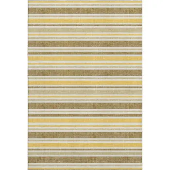 3' X 5' Coffee And Gold Striped Washable Area Rug With UV Protection