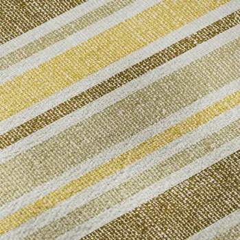 8' Coffee And Gold Striped Washable Round Rug With UV Protection