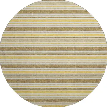 8' Coffee And Gold Striped Washable Round Rug With UV Protection
