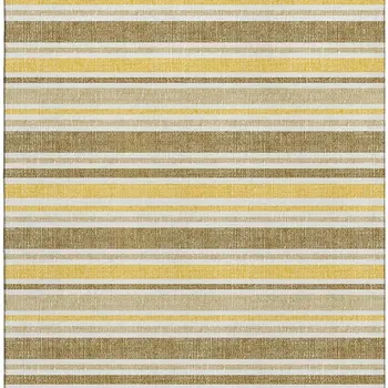 8' X 10' Coffee And Gold Striped Washable Area Rug With UV Protection