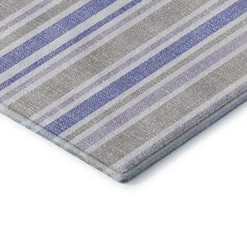 8' Navy Blue And Lavender Striped Washable Round Rug With UV Protection