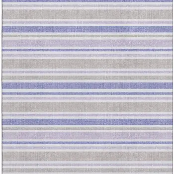8' X 10' Navy Blue And Lavender Striped Washable Area Rug With UV Protection