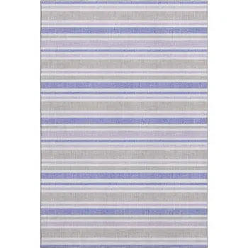 9' X 12' Navy Blue And Lavender Striped Washable Area Rug With UV Protection