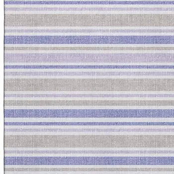 9' X 12' Navy Blue And Lavender Striped Washable Area Rug With UV Protection