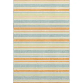 3' X 5' Orange Green And Blue Striped Washable Area Rug With UV Protection