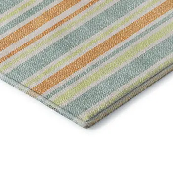 5' X 8' Orange Green And Blue Striped Washable Area Rug With UV Protection