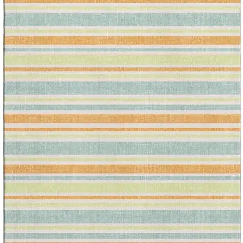 5' X 8' Orange Green And Blue Striped Washable Area Rug With UV Protection