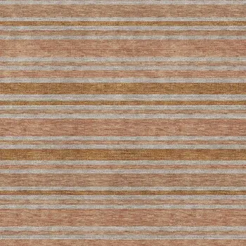 3' X 5' Rust And Beige Striped Washable Area Rug With UV Protection
