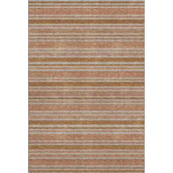 8' X 10' Rust And Beige Striped Washable Area Rug With UV Protection