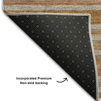 9' X 12' Rust And Beige Striped Washable Area Rug With UV Protection