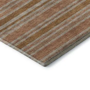 9' X 12' Rust And Beige Striped Washable Area Rug With UV Protection
