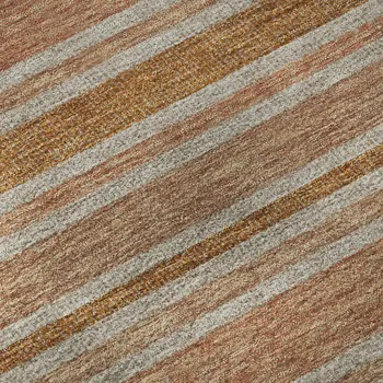 9' X 12' Rust And Beige Striped Washable Area Rug With UV Protection
