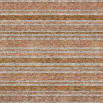 9' X 12' Rust And Beige Striped Washable Area Rug With UV Protection