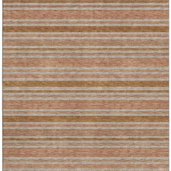 9' X 12' Rust And Beige Striped Washable Area Rug With UV Protection