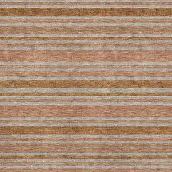 10' X 14' Rust And Beige Striped Washable Area Rug With UV Protection