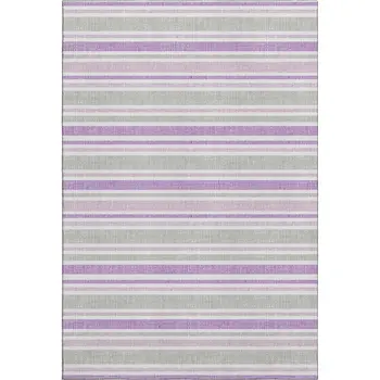 3' X 5' Pearl And Purple Striped Washable Area Rug With UV Protection