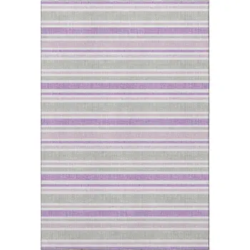 3' X 5' Pearl And Purple Striped Washable Area Rug With UV Protection