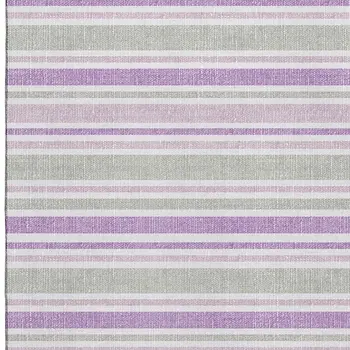 5' X 8' Pearl And Purple Striped Washable Area Rug With UV Protection
