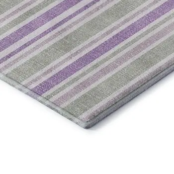 9' X 12' Pearl And Purple Striped Washable Area Rug With UV Protection