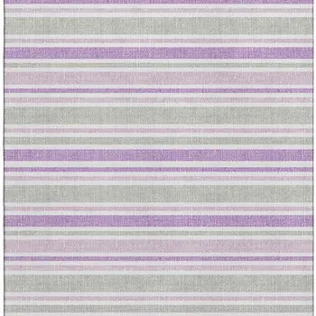 9' X 12' Pearl And Purple Striped Washable Area Rug With UV Protection