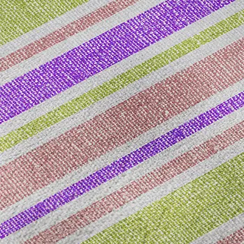 3' X 5' Purple Green And Blush Striped Washable Area Rug With UV Protection
