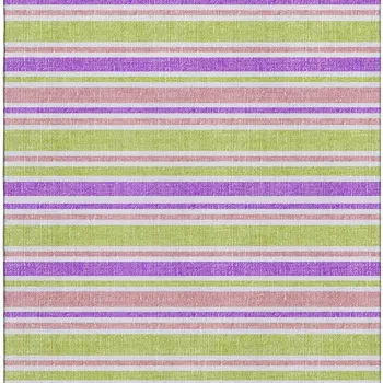 3' X 5' Purple Green And Blush Striped Washable Area Rug With UV Protection