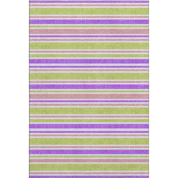 9' X 12' Purple Green And Blush Striped Washable Area Rug With UV Protection