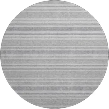 8' Silver And Gray Striped Washable Round Rug With UV Protection