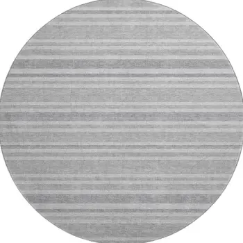 8' Silver And Gray Striped Washable Round Rug With UV Protection